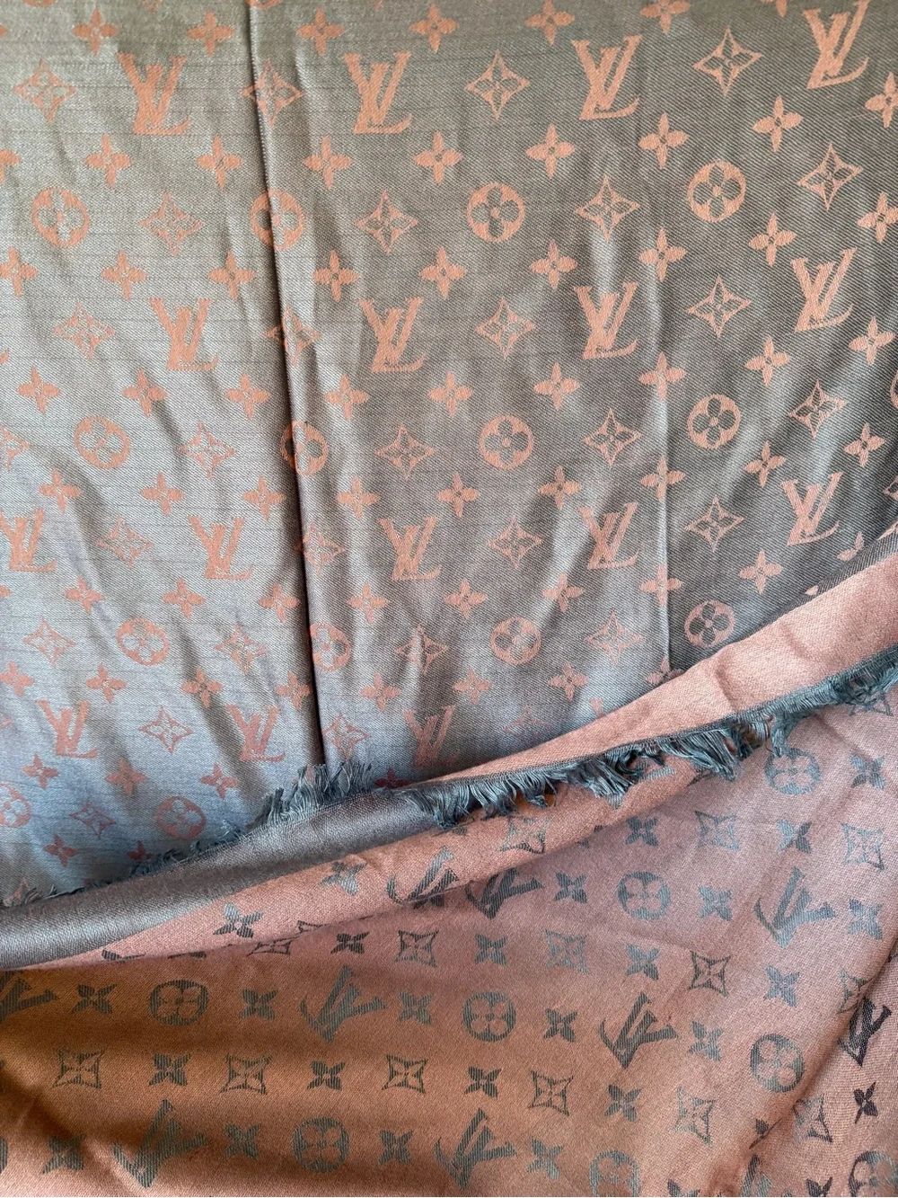 Louis Vuitton Grey Pink Reversible Monogram Large Scarf Shawl